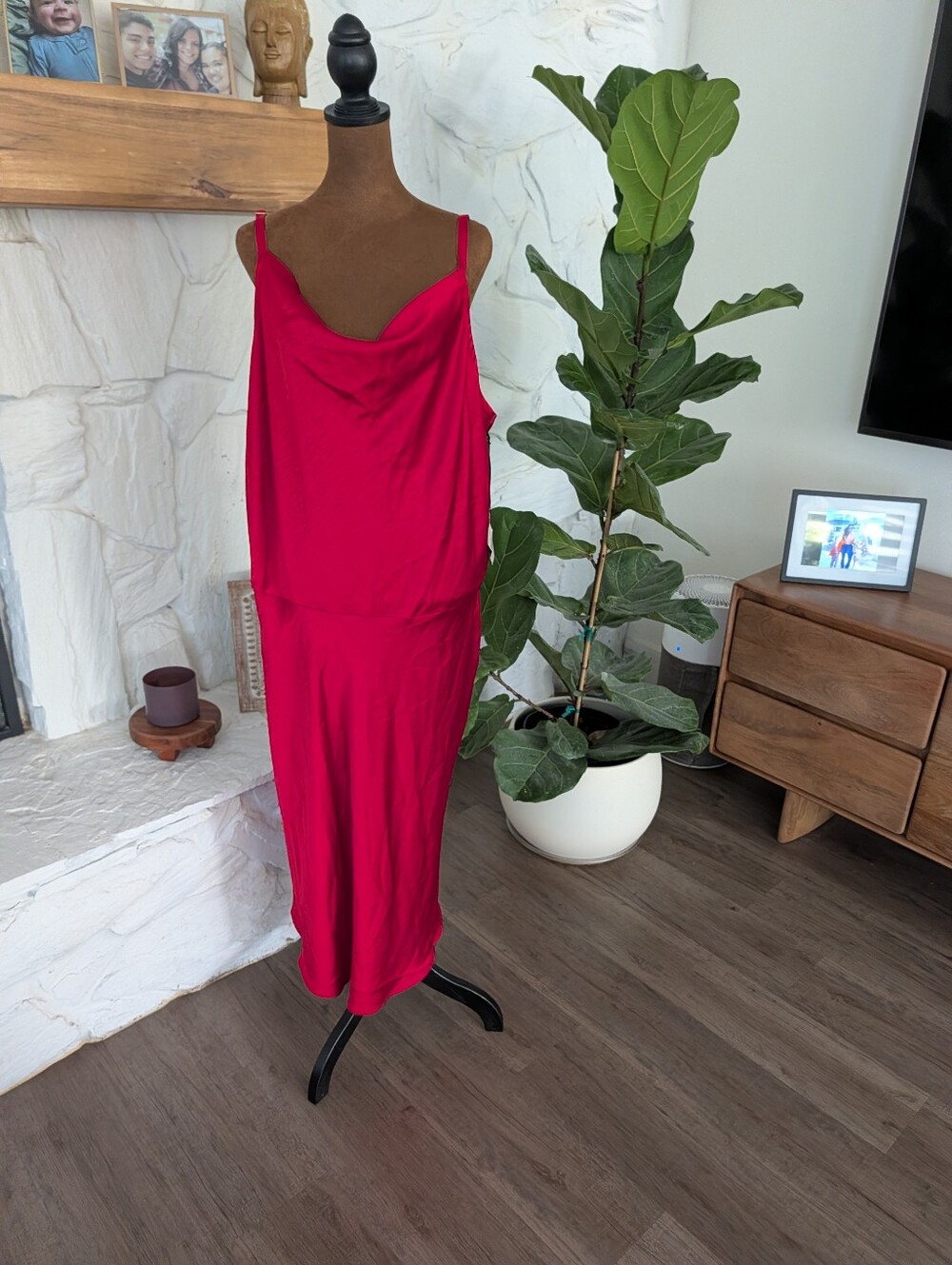 Ava & Viv Red Slip Midi Dress 1x NWT